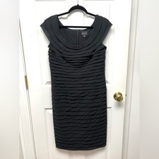 Adrianna Papell Black Cocktail Dress, On or Off Shoulder, Below Knee, Size 12