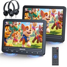 2x10.1" Dual Screen Car Headrest DVD Player Monitor TV Rechargeable Battery USB