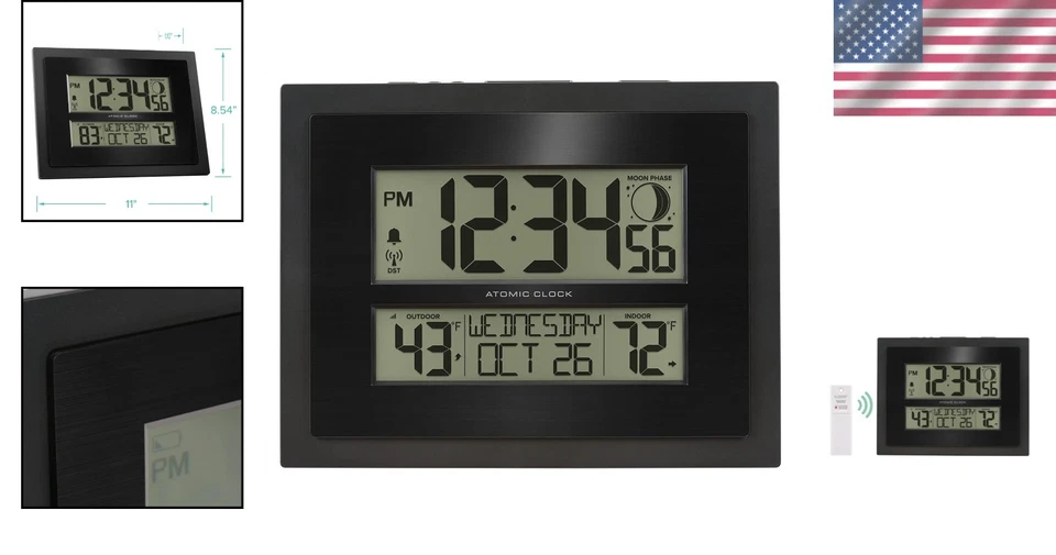 Digital Atomic Clock Plastic Outdoor Temp Moon Phase Home Office - Image 2 of 4