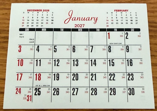 TEAR OFF 2027 CALENDAR MINI 4-3/8" x 3-1/4" CARD POCKET WALL OFFICE SCHOOL