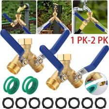 3/4" Garden Hose Splitter 2 Way Heavy Duty Brass Y Connector Adaptor w/ 2 Valves