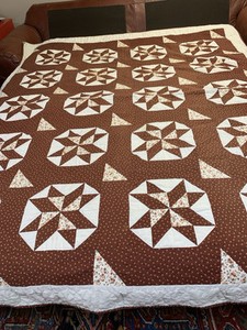 Antique Quilt, Early 1900s, Brown Snowflake Design, 77”x66”