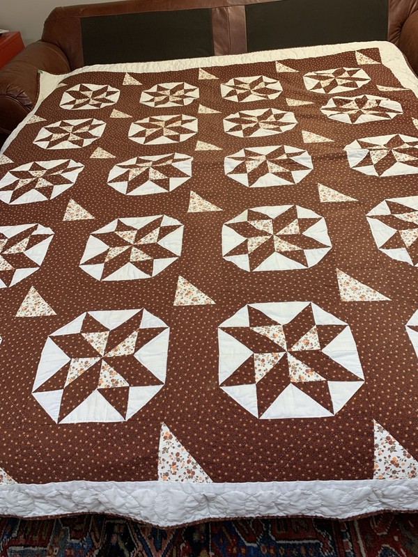Antique Quilt, Early 1900s, Brown Snowflake Design, 77”x66”