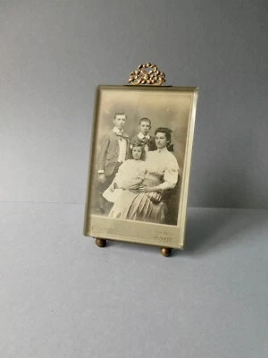 cadre porte photo, laiton et verre biseauté, famille, Napoléon III XIX 11 par 20 - Photo 1/4
