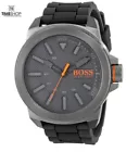 Hugo Boss Smoke-Tone Dial SS Black Silicone Quartz Mens Watch 1513005