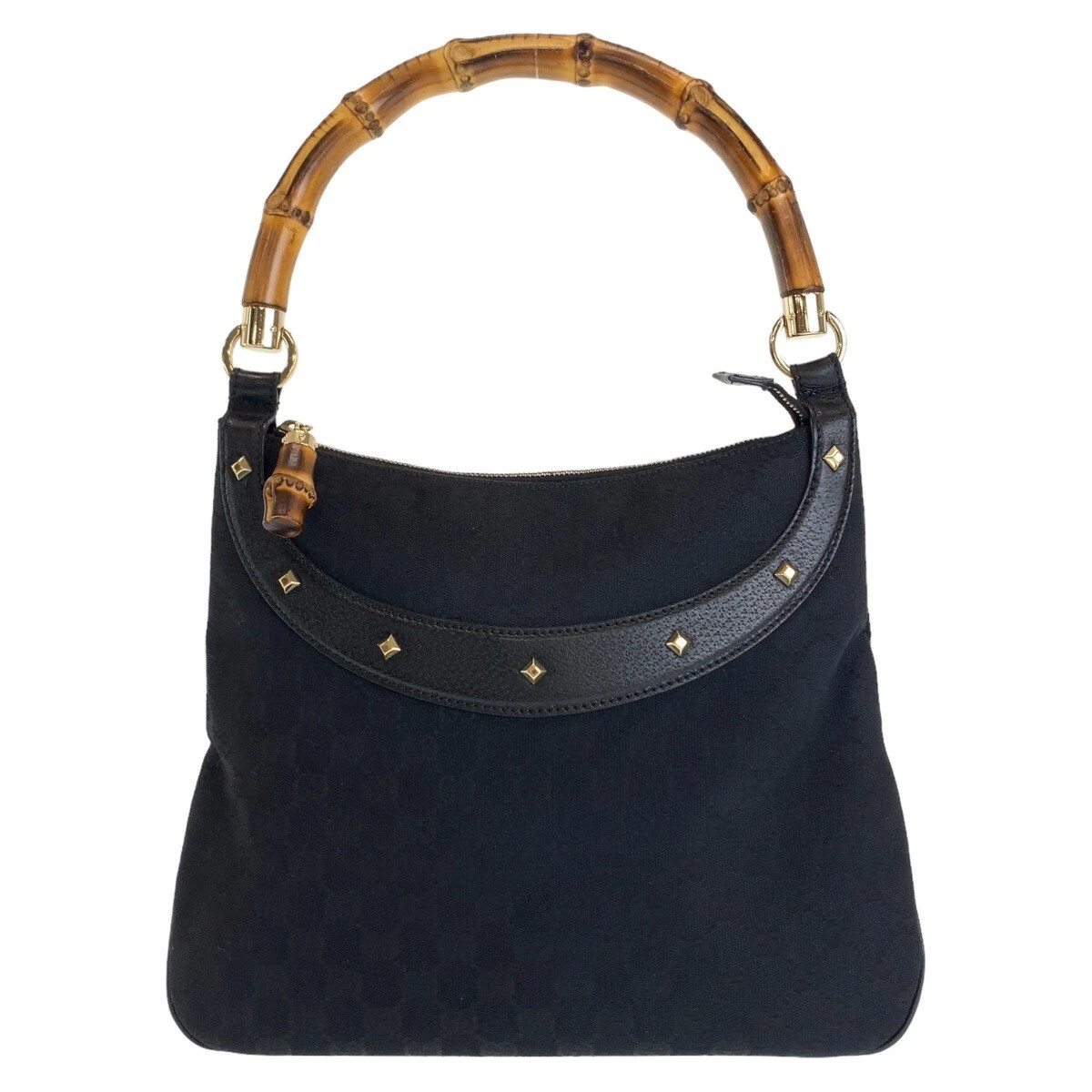Authentique sac à main bandoulière GUCCI bambou motif GG 137379 toile noire GG