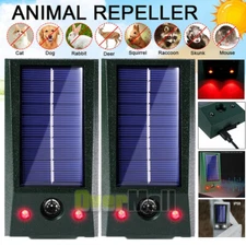 1-2 Pack Solar Ultrasonic Animal Repellent Dog Cat Skunk Deer Raccoon For Garden