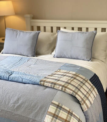 Luxus Baumwolle Patchwork Quilt Einzelbett Set blau handgefertigt weich gemütlich 