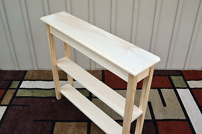 Unfinished 36'' Narrow Console Sofa Foyer, Beveled Edge Pine Table w/2 Shelves