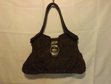 Vintage woman choco color beaded evening handbag