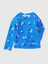 Tea Collection Girl's Long Sleeve Blue Cherry Print Swim Rash Guard Top Sz 10