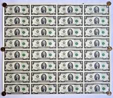$2 Two Dollar Bills Uncut Currency Sheet of 32 Uncirculated Notes 2013 - $64 FV