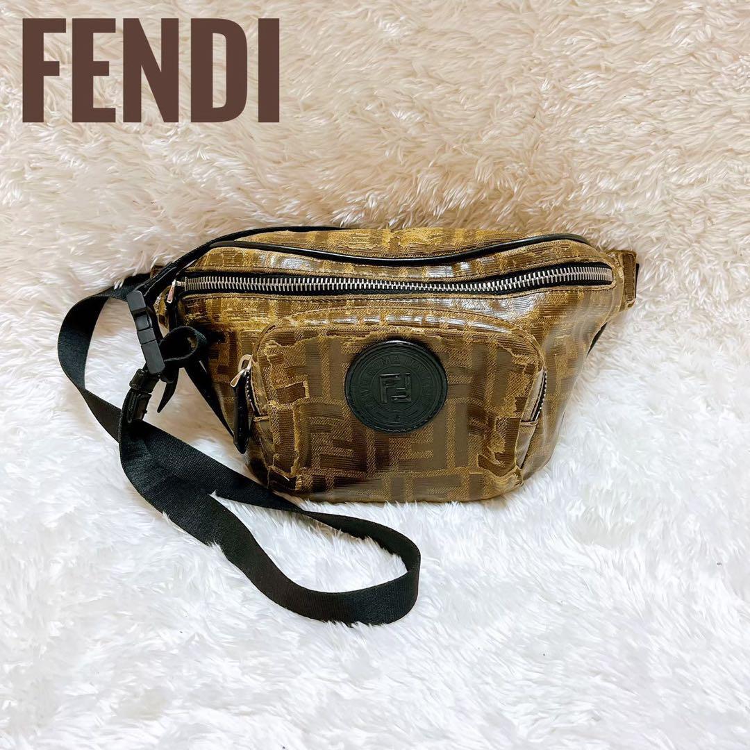 FENDI ZUCCA Belt Bag Zipper Closure PVC Leather Beige 7VA446 FENDI ZUCCA Belt Bag Zipper Closure PVC Leather Beige 7VA446
