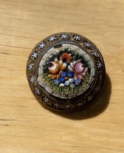 Antique Fabrica Angelo Pessar Fine Micro Mosaic Pin Brooche  - 第 1/3 張圖片