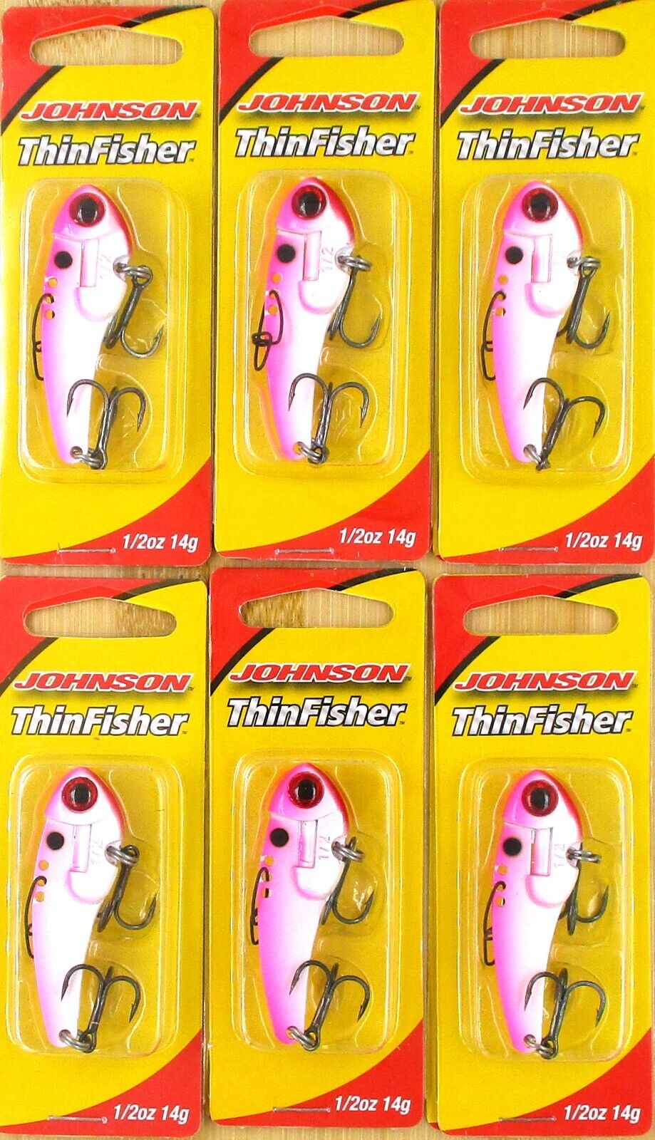 (6) Johnson 1/2 Oz ThinFisher 2 1/4" Blade Baits Pink Shine Brand New In Pack