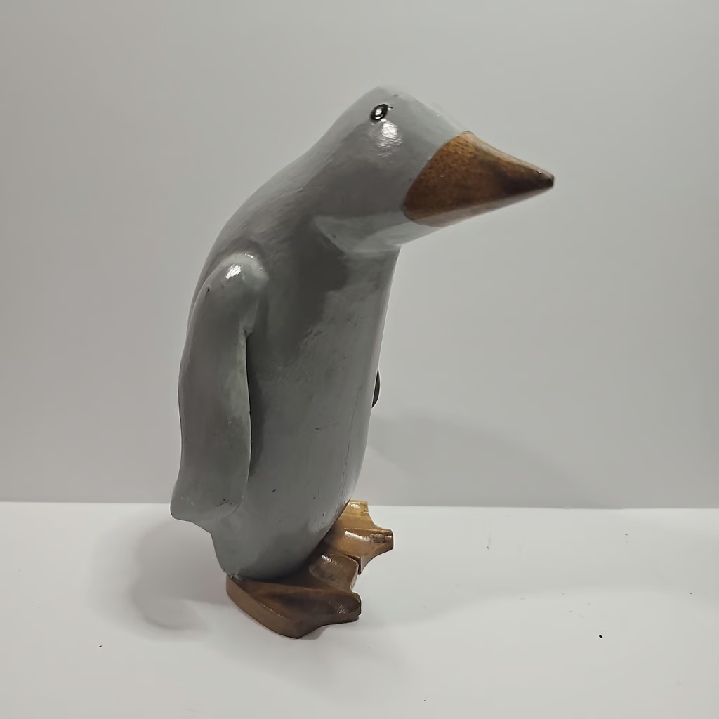 Handcarved Penguin Wooden Coastal Bird Flippers Arctic Gray