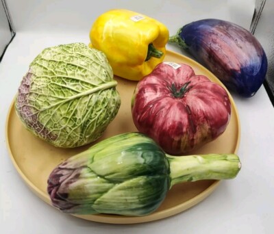 Vintage NOS Ceramic Vegetables Tomato Pepper Eggplant Artichoke Lettuce READ