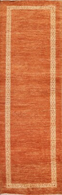ORANGE Bordered Gabbeh Kashkoli Oriental 9 ft Runner Rug Hand-knotted 3x9 Carpet