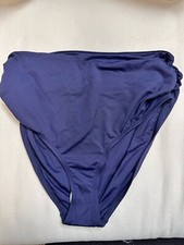 ANNE COLE Bikini Swim Bottom Sz M Hi Waisted Blue Ruched Sides Slimming 3516 P