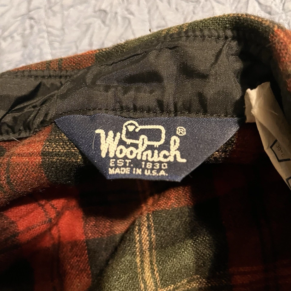 Camisa a Cuadros de Franela Mezcla de Lana Woolrich De Colección Para Hombre Cazadora Med EE. UU. Roja Negra Foto 4 de 4