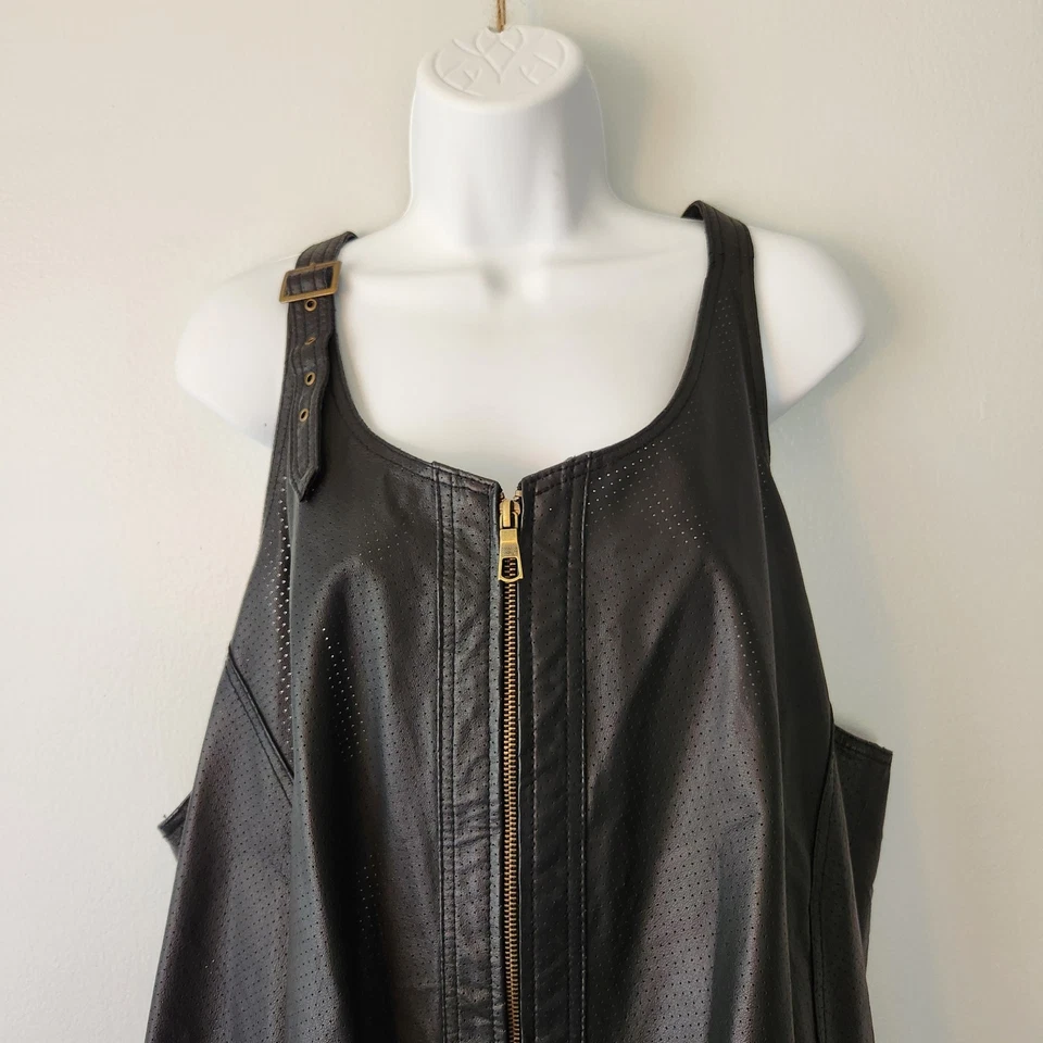 XCVI Upstage Perforated Leather Moto Vest Women's 3X Black Racerback Minimalist - Image 2 of 4