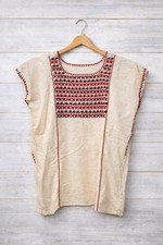 Handmade Mexican Embroidered Dress Beige Cotton Women's One Size