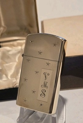 1958 10k GF Gold Slim Stars Stripes Zippo Lighter Mint Unfired In 
