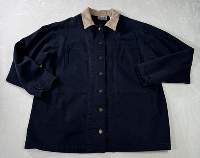 #ad Vintage 90#x27;s Bill Blass Jeans Denim Chore Barn Jacket Large Corduroy Collar $39.99