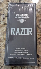 Viking Revolution Razor Long Handle Butterfly Open Gun Metal with 5 Blades