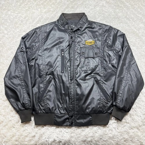 Vintage Premier Jacket Mens L Racing Bomber USA Windbreaker MBA 90s Satin Black - product listing photo