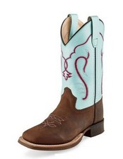 Old West Cowboy Boots Boys Leather Cushion Blue Brown BSC1909
