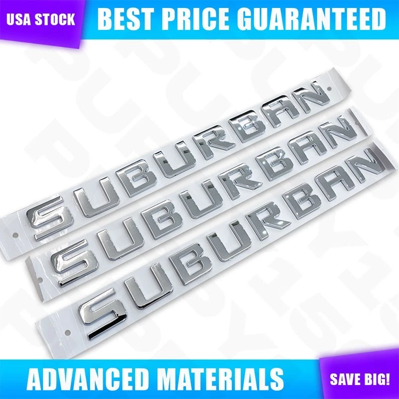 3Pcs Glossy Chrome For Suburban Letters Emblems 3D Door Liftgate Badge 2007-2020 Foto 2 de 4