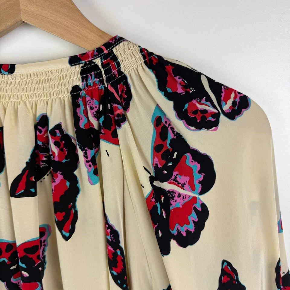 Blusa Tucker 100% Seda Estampado Mariposa Talla XS Calada Ligera Transparente Elegante Foto 4 de 4