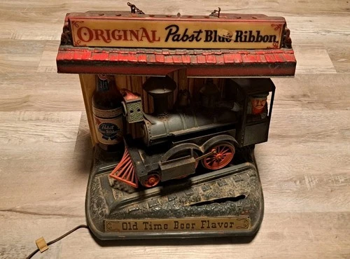 RARE VINTAGE 1960s PABST BLUE RIBBON BEER LIGHTED MOTION TRAIN SIGN WORKS!
