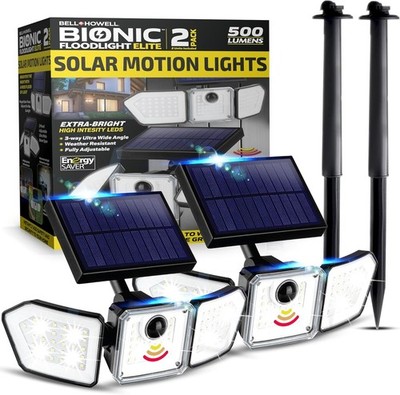Bionic Flood Light 2 Pk, Motion Sensor Outdoor Lights, 500 Lumens Solar Motio...