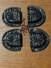 Trunk & Chest Hardware-4 Black original Leather Handle Steel Retainers & Tacks