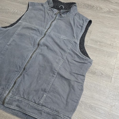 Wolverine Gray Canvas Work Vest Black Sherpa Fleece Lined Full Zip Men's Size XL - Picture 2 of 15