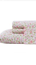 Laura Ashley Norella Pink Green Floral Queen 100 Cotton Percale Sheet Set NWT