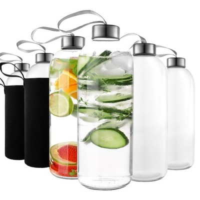 32 oz Glass Water Bottle Set of 12 - Glass Water Bottles Caps & Sleeve,  Reusa... | eBay