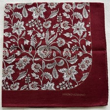VTG Handkerchief Dark Red Cotton Floral White Flourish Oriental Pocket Square 16
