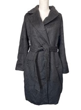 Nine West Black Belted Long Coat Womens M Over Dress Polyester