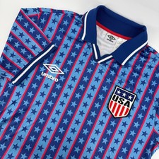 Umbro USA Soccer Jersey Mens Medium Blue Red Stars Stripes Short Sleeve V-Neck