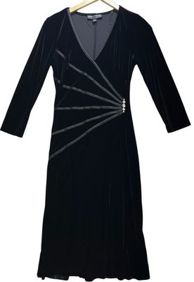 Connected Apparel Womens Faux Wrap Velvet Cocktail Party Dress Size 8 Black