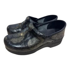 Dansko Black Floral Embossed Leather Professional Nursing Clogs Size 36 US 5.5-6