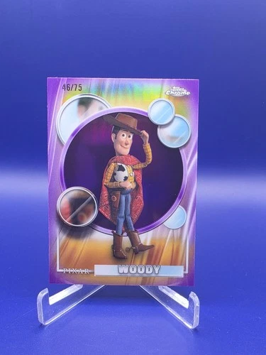 Woody /75 - 2026 Topps Chrome Disney - #194 Purple Refractor - Toy Story - Pixar