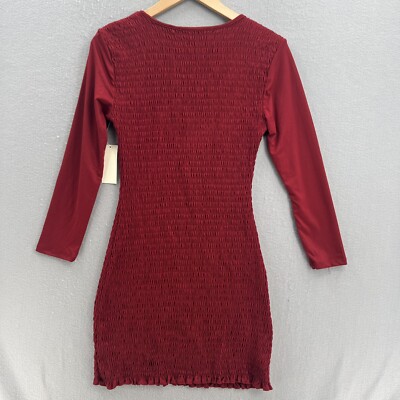 ROWA Mini Dress Women's Size XL Smocked Burgundy Square Neck Long Sleeve  NWT | eBay