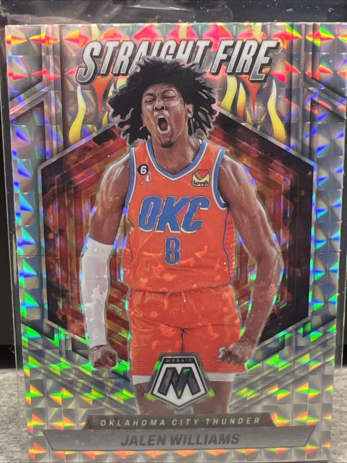 2022-23 Panini Mosaic Basketball Jalen Williams Straight Fire Silver Mosaic RC