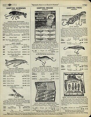 1929 PAPER AD Heddon Luny Frog Fishing Lure Store Display Box Zig Wag Lucky  13