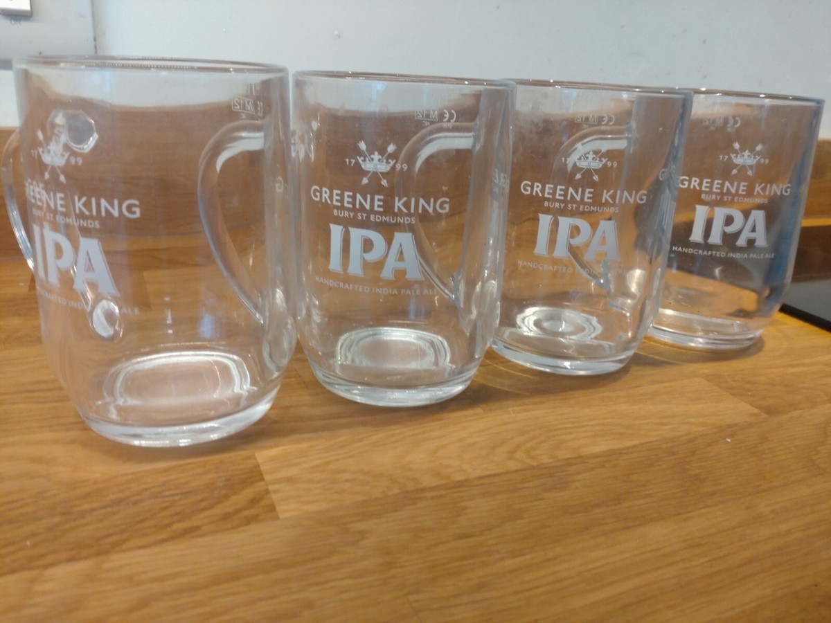 X4 Greene King IPA ale pint glass tankard Pint CE Man Cave UK - Main Image