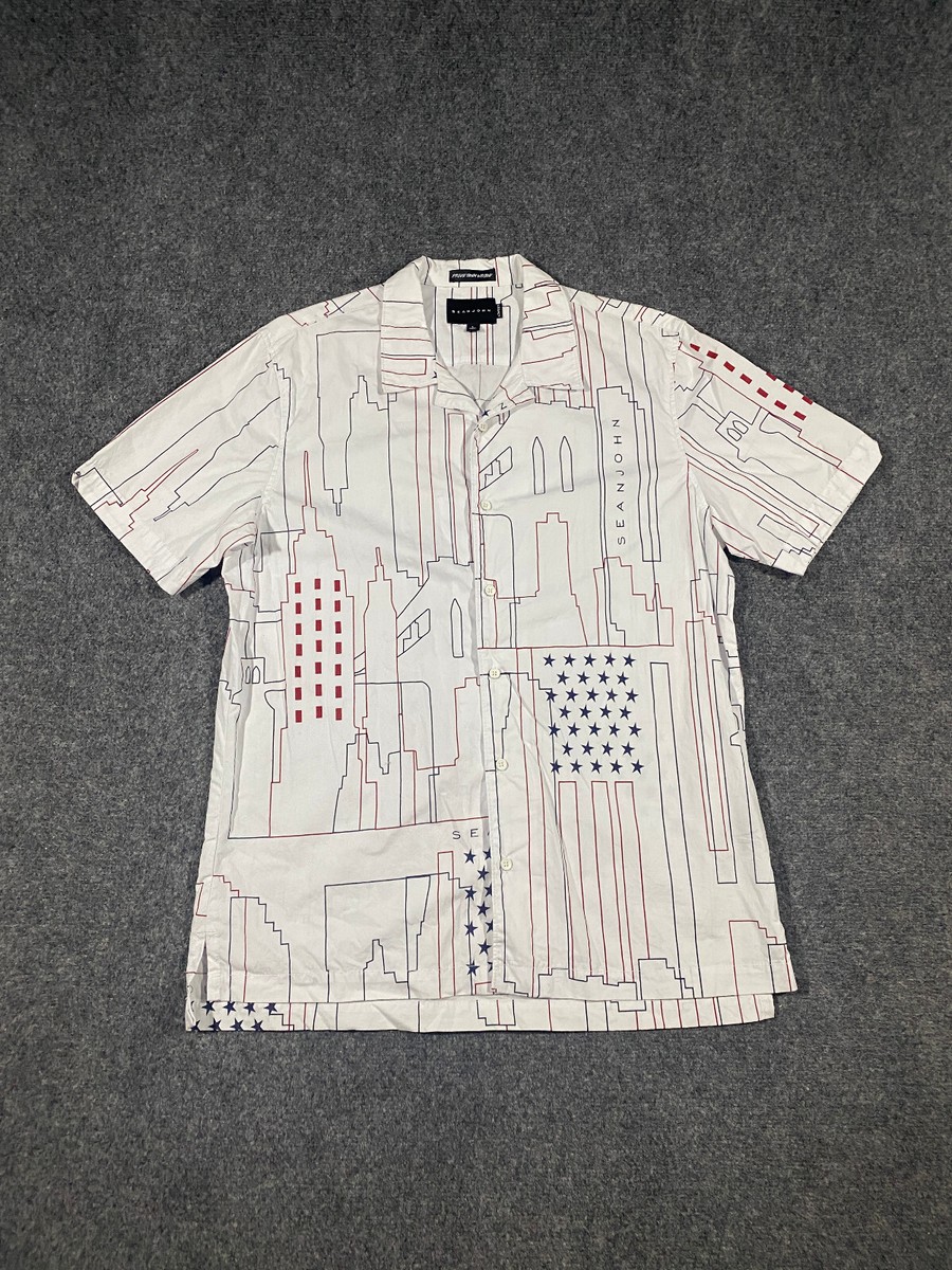 Sean John ブラック/ホワイト ボタンシャツ Sean John Polo Shirt Men XL Black White Striped Embroidered